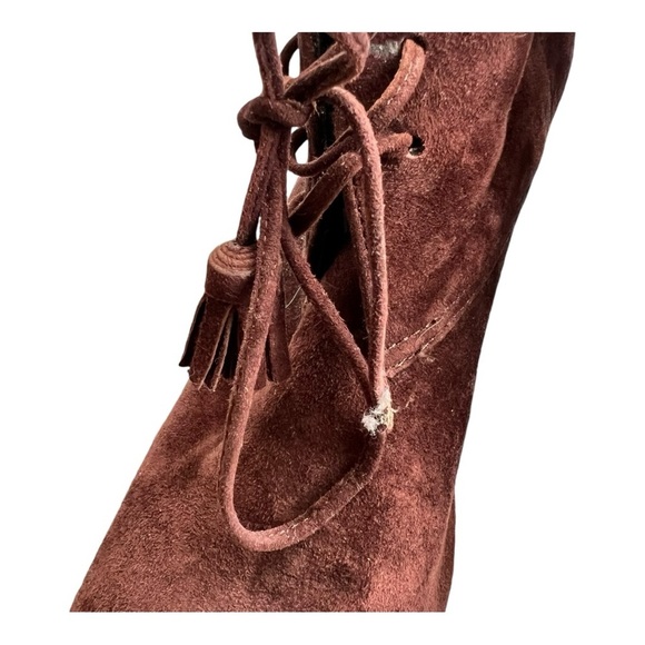 Me Too Boots Womens 11 M Odelia Heels Ankle Booties Brown Leather Tassel Lace Up - Picture 5 of 10